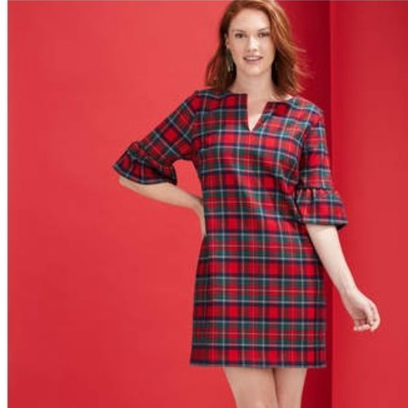Vineyard Vines Greenwich Plaid Shift Dress In Red Velvet Sz 8 - Picture 3 of 17